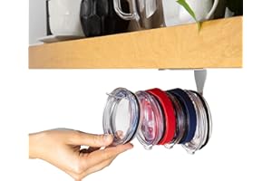 ELYPRO - Tumbler Lid Organizer - Horizontal - Self-Adhesive Under-Cabinet Mount, Space-Saving Design, Holds Multiple Lids, Clutter-Free Kitchen Cabinets and Countertops Organization, Steel, Silver