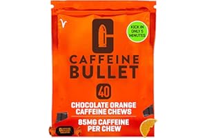 Caffeine Bullet Energy Chews - Chocolate Orange. 40 * 85mg - Faster Kick Than Pills, Gels and Gum. Sport Science for Running, Cycling, Gaming & A Pre Workout Endurance Boost.