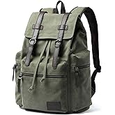 MOYYI Vintage Canvas Backpack for Men Olive Green Rucksack Fit 15.6 inch Laptop Retro Flap Daypack for Casual Hiking Travel Commute