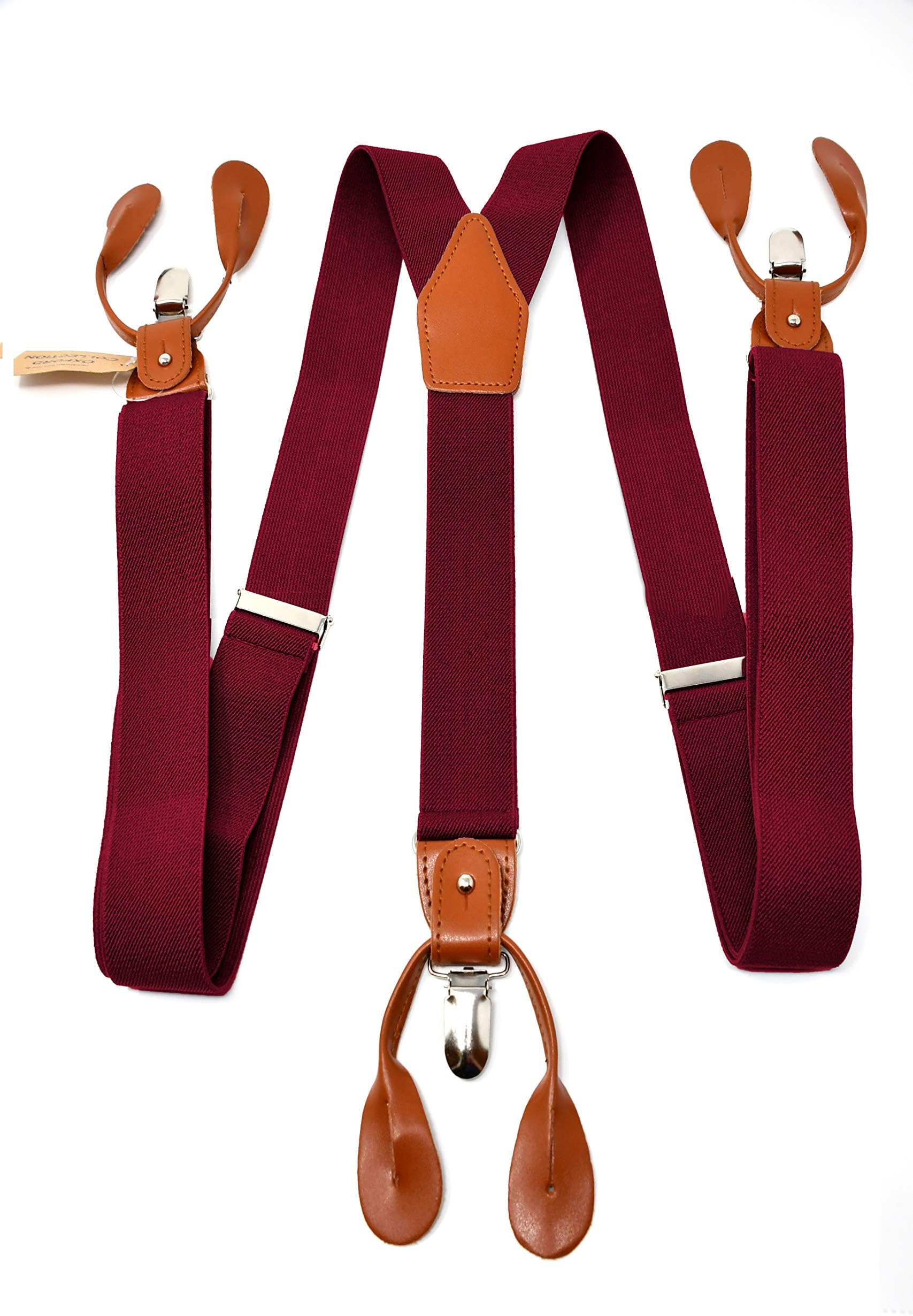 Vintage Burgundy Red Braces/Suspenders fully adjustable – 3 clips or 6 buttons (customizable) - Y Shape - Classic, Elegant and Modern