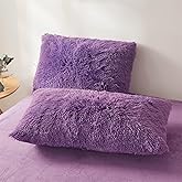 FOPPA Shaggy Pillow Cases Purple 26"x20", Faux Fur Furry Plush Fuzzy Fluffy Decorative Pillow Covers Set of 2, Standard Velvet Cushion Cover with Zipper for Bedroom Interior