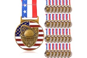 Loetere 30 Pieces Patriotic Medals Gold Medals Bulk Trophy with Neck Ribbons Spirit Medallion with Stars Stripes American Flag for Sports Trophy Participation Winner Gift