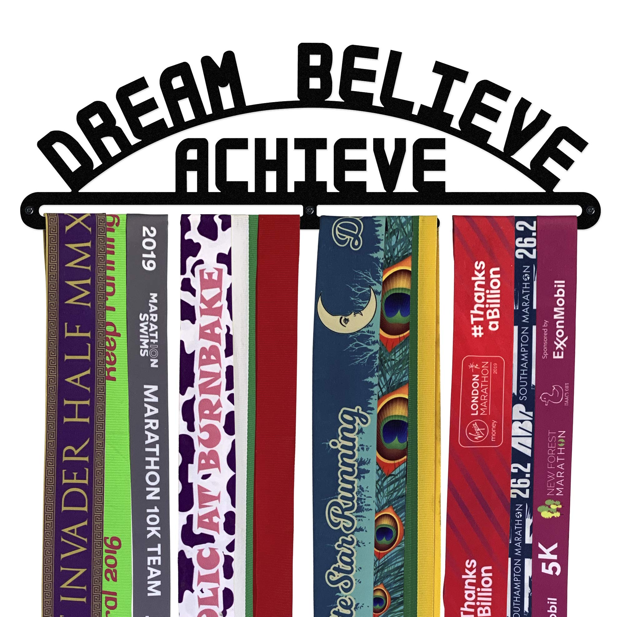 The Medal Hanger Shop | Dream Believe Achieve | Black | Medal Hanger Display Holder for Runners | Made in Britain