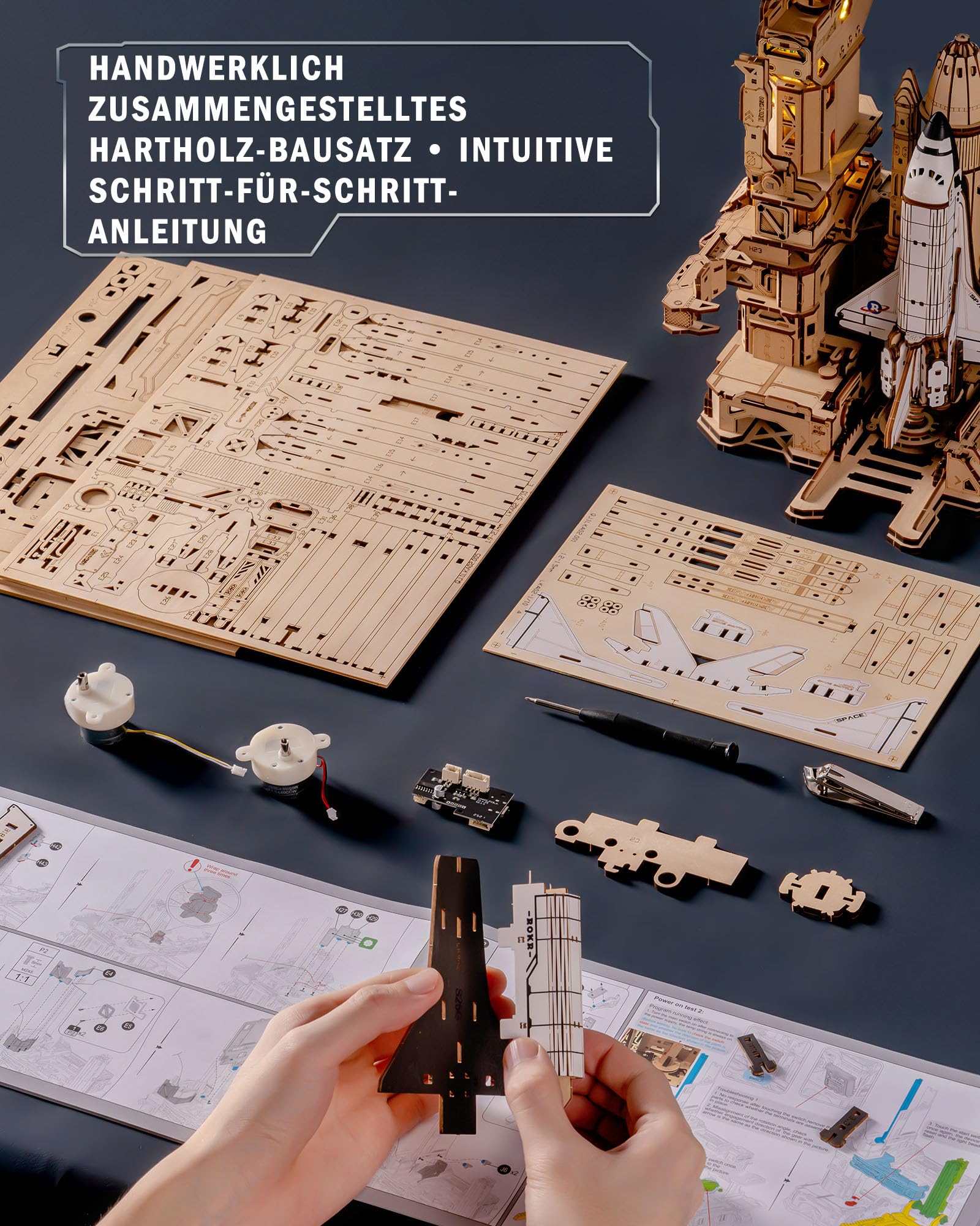 ROKR 3D Puzzle Holz Raumfähre, 3D Holzpuzzle Erwachsene Holzmodelle Bausätze, Geschenke für Weltraum-Enthusiasten, Space Shuttle, LKA02 6