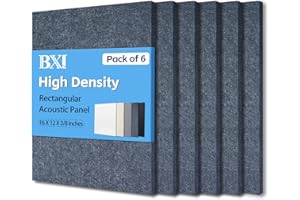 BXI Sound Absorber - 16 X 12 X 3/8 Inches 6 Pack High Density Acoustic Absorption Panel, Sound Absorbing Panels Reduce Echo R