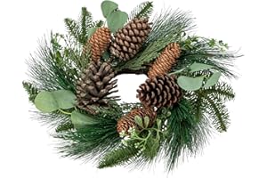 DILATATA 18" Table Wreath Artificial Wreaths for Table Greenery Wreath for Table Glass Holder Fake Wreaths for Front Door Advent Wreath Candle Wreaths for Centerpieces Rustic Christmas Wreath(Without Candle)