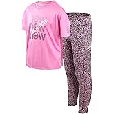 New Balance Active Girls Leggings Set - 2 Piece Short Sleeve Girls Shirts and Leggings Kids Yoga Athletic Workout Set (7-16)