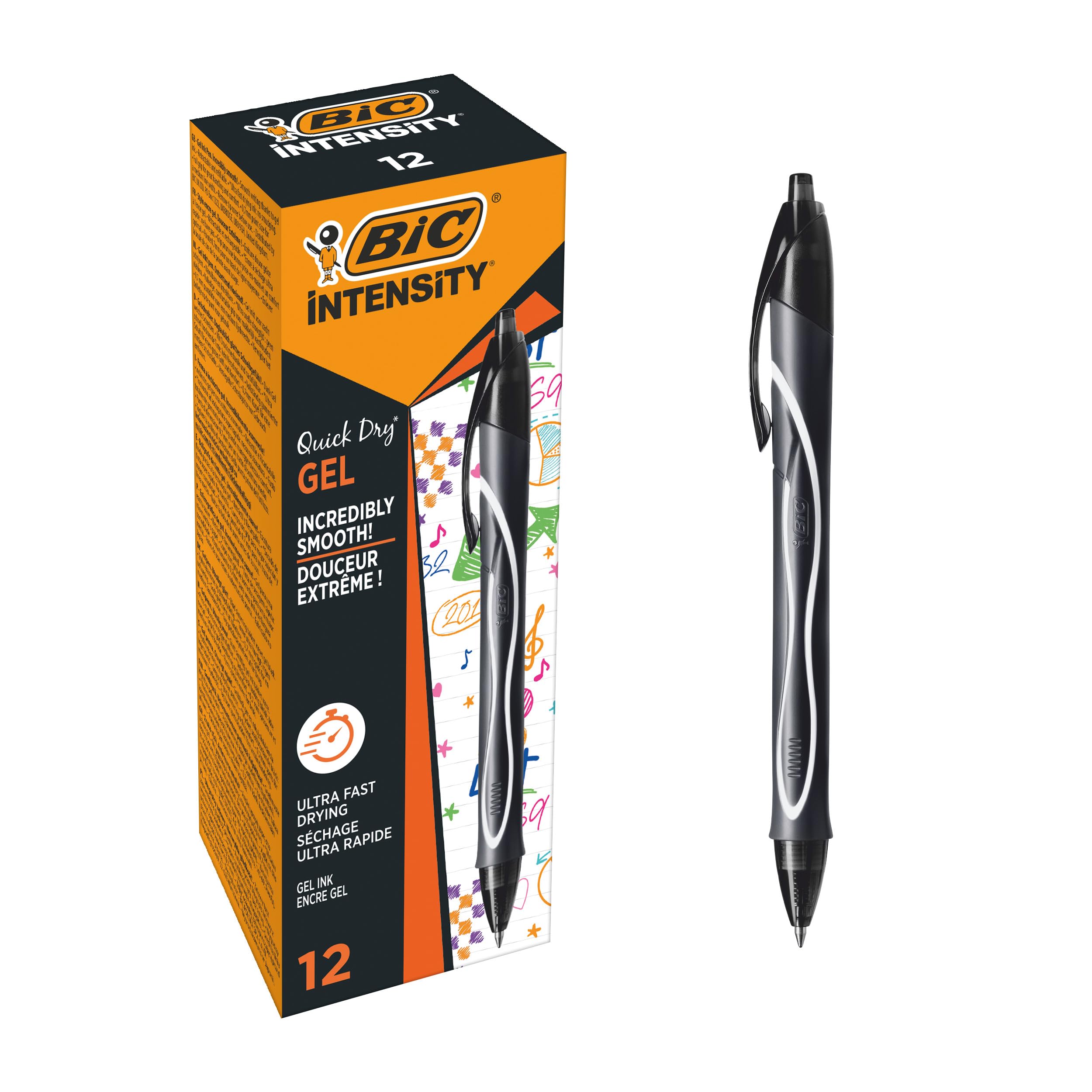 BIC Gel-ocity Quick Dry Ballpoint Pens, Medium Point (0.7 mm) and Fast Drying Black Colour Ink, Box of 12 — image 1