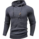 Zaitun Mens Hooded Sweatshirt Long Sleeve Solid Knitted Hoodie Pullover Sweater