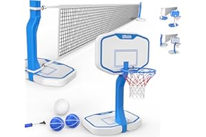 LifeOG Swimming Pool Basketball & Volleyball Set, 2 in 1 Pool Game, Includes Poolside Hoop, Balls, Net, and Pump,Ideal for Ages 6+ Kids/Adults,Suitable for All Inground Swimming Pools