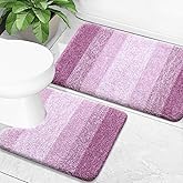 OLANLY Bathroom Rug Set 2 Piece, Soft Absorbent Microfiber Bath Mats and U-Shaped Contour Toilet Rug, Non-Slip, Machine Wash Dry, Plush Shaggy Bath Mats for Bathroom (30"x20"+24"x20", Pinkish-Purple)