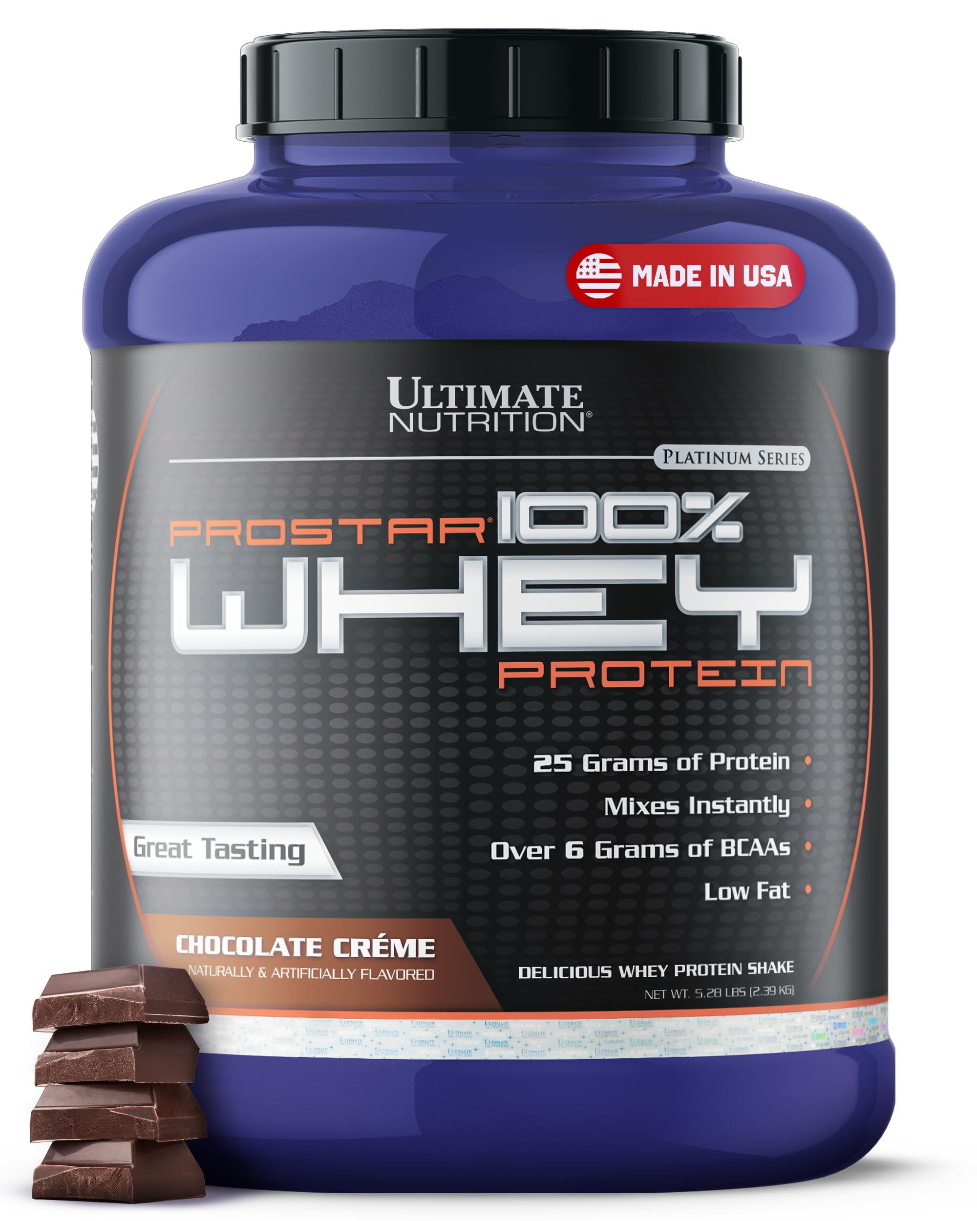 Ultimate Nutrition Prostar Whey Protein Powder Isolate, Chocolate - Low Carb, High Protein Powder Shake for Muscle Gain & Recovery - Low Sodium, Low-Fat & Keto Friendly - 5.28 lbs Tub