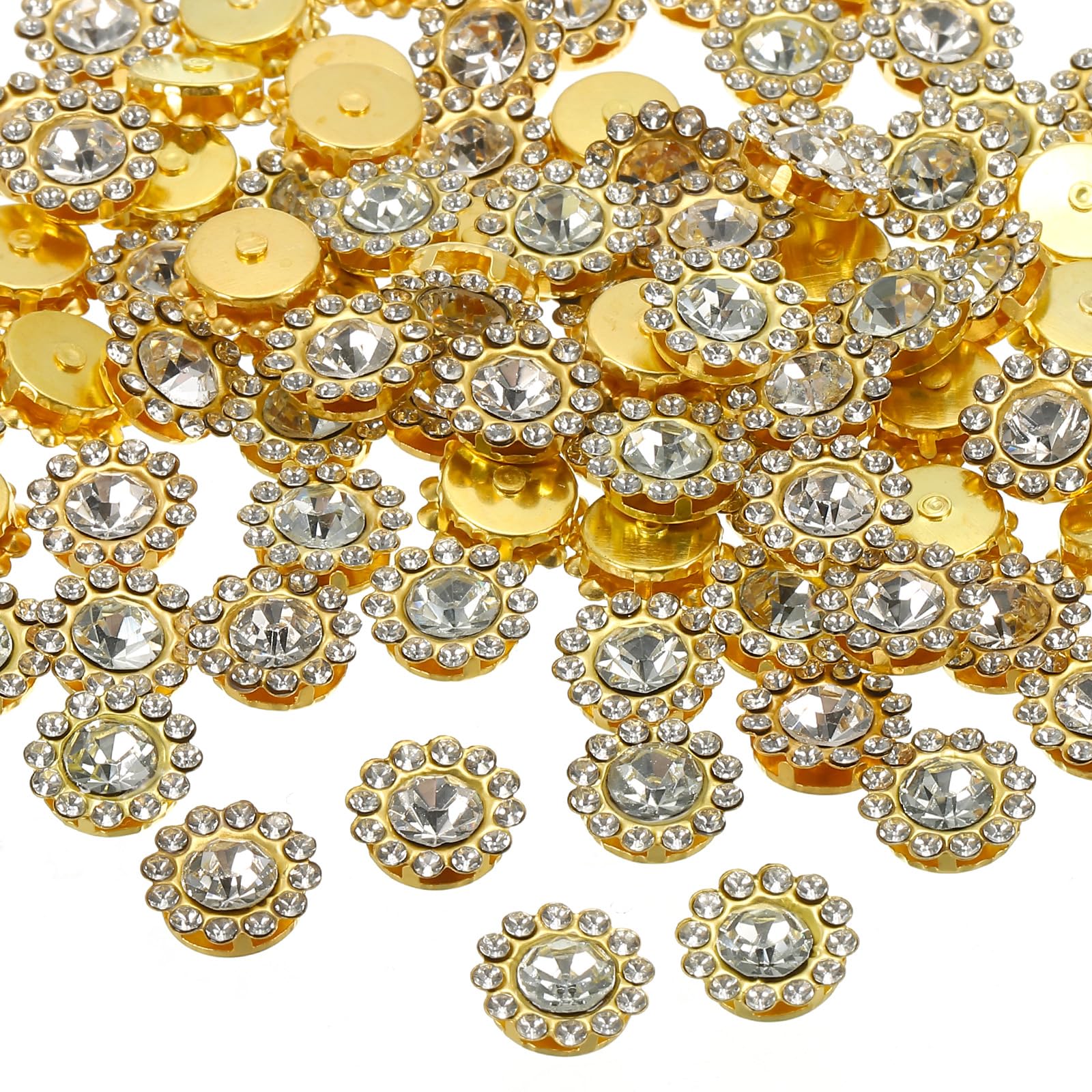 PATIKIL 12 mm Flower Claw Sew on Pearls Rhinestones, 100 Pcs Crystals Glass Metal Base Flower Claw Gems Crystals for DIY Crafts Shoes Dress Clothes Earring Belt Sewing Accessories, White