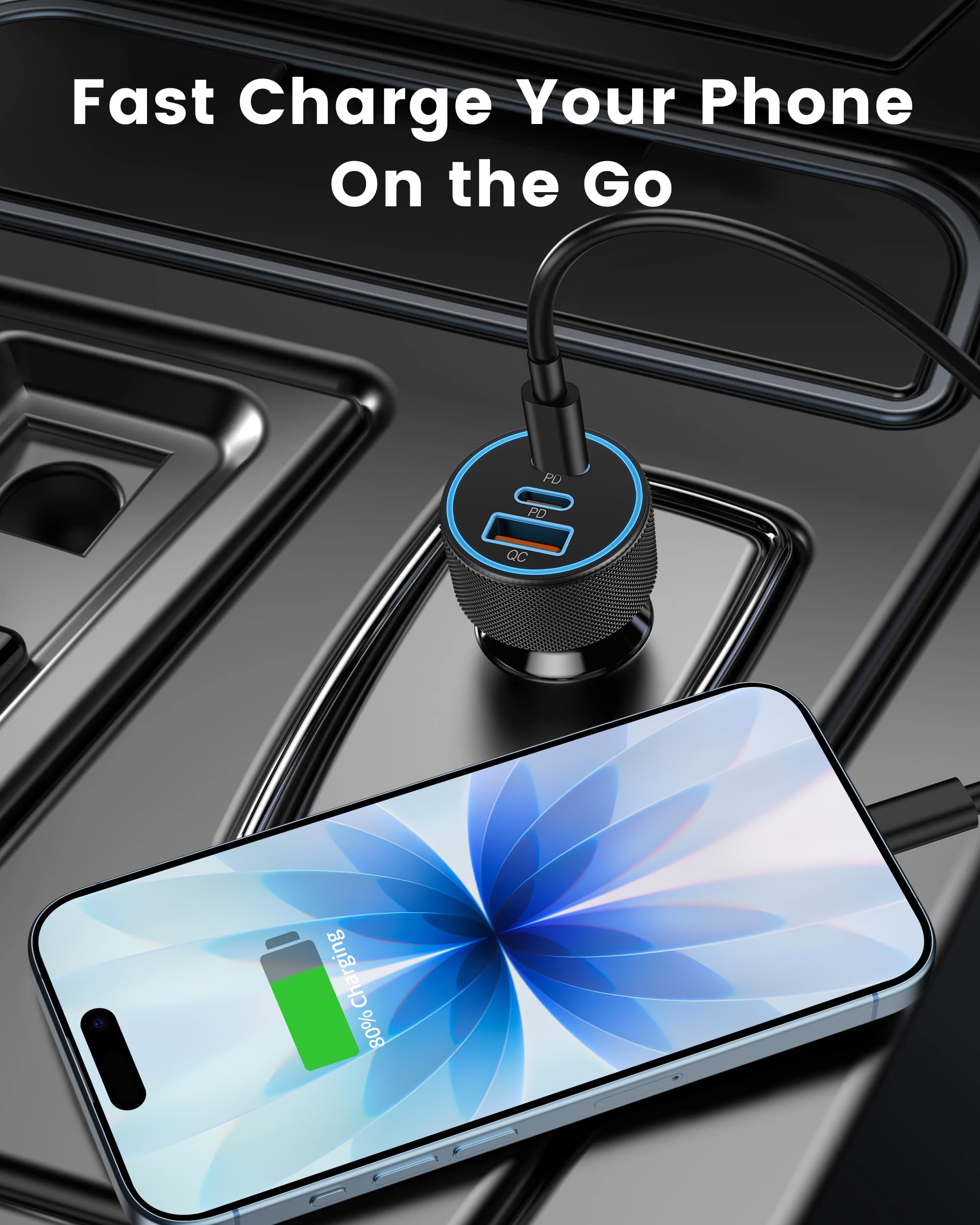 67W 3-Port Super Fast Type C Car Charger USB C for Samsung Galaxy S25 S24 S23 S22 S21 Ultra, iPhone 17/Air/16/15 Pro Max, Android, PD/QC Car Phone Adapter Accessories for Men Women + 3FT USB-C Cable