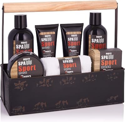 BRUBAKER Men's 8 Pc. Musk Body Wash Skincare Set Vintage Toolbox Gift