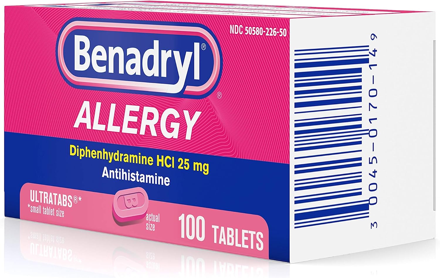 Benadryl Ultratabs Antihistamine Allergy Relief Tablets, Diphenhydramine HCl 25mg, 100 ct: Health & Personal Care