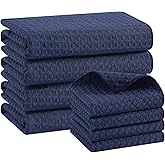 Homaxy Microfiber Waffle Weave Kitchen Towels Set, 16 x 28 Inch and 12 x 12 Inch Ultra Absorbent and Solid Color Dish Towels, 8 Pack, Navy Blue