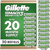 Gillette Mach3 Sensitive Mens Razor Blade Refills, 20 Count, Designed for Sensitive Skin