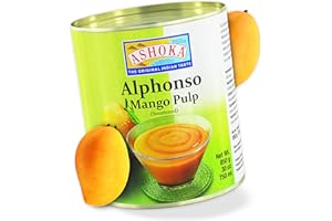 Ashoka Canned Mango Pulp, Premium Alphonso Mango Extract - Sweetened, Great for Making Shakes, Smoothies, Salads, and Baking, Kosher Certified, 30 Ounce