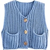 Flygo Womens Sleeveless Sweater Vest 2025 Fall Sweaters Loose Crop Knit Top Chunky Crochet Button Cardigan Sweaters