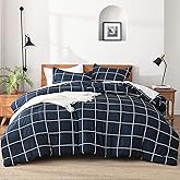 Andency Navy Plaid Comforter Queen(90x90Inch), Dark Blue Grid Gingham Buffalo Plaid Bed Set for Boys Kids Teens, 3 Pieces Lightweight Microfiber Geometric Preppy Bedding