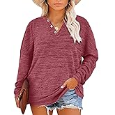 Gloria&Sarah Womens Plus Size Tops Long Sleeve Henley Shirts Fall Fashion Oversized Sweatshirt Tunic Sweaters L-4XL