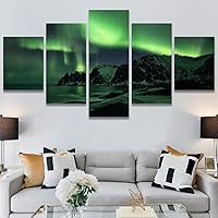 SIGNWIN 5 Panel Canvas Wall Art Astronomy & Space Contemporary Cosmic Dramatic Green Group Photography Realism Ultra for Home Decorations Ready to Hang - 60
