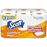 Scott ComfortPlus Toilet Paper, 12 Mega Rolls, 310 Sheets per Roll, Septic-Safe, 1-Ply Toilet Tissue