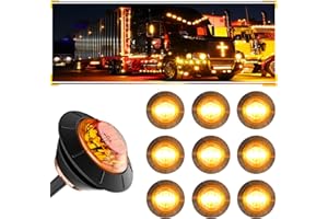 BJZ 3/4'' LED Trailer Marker Clearance Lights Amber Round 12V LED Side Marker Front Rear Stop Turn Signal Tail Indicator Light Waterproof for Trailer Truck ATV UTV RV Van Pickup, 10Pcs w/Amber Lens