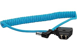 KONDOR Blue D-Tap to DC Right Angle Coiled Cable (5.5 x 2.5mm) Compatible with Canon C70 & Amaran + More