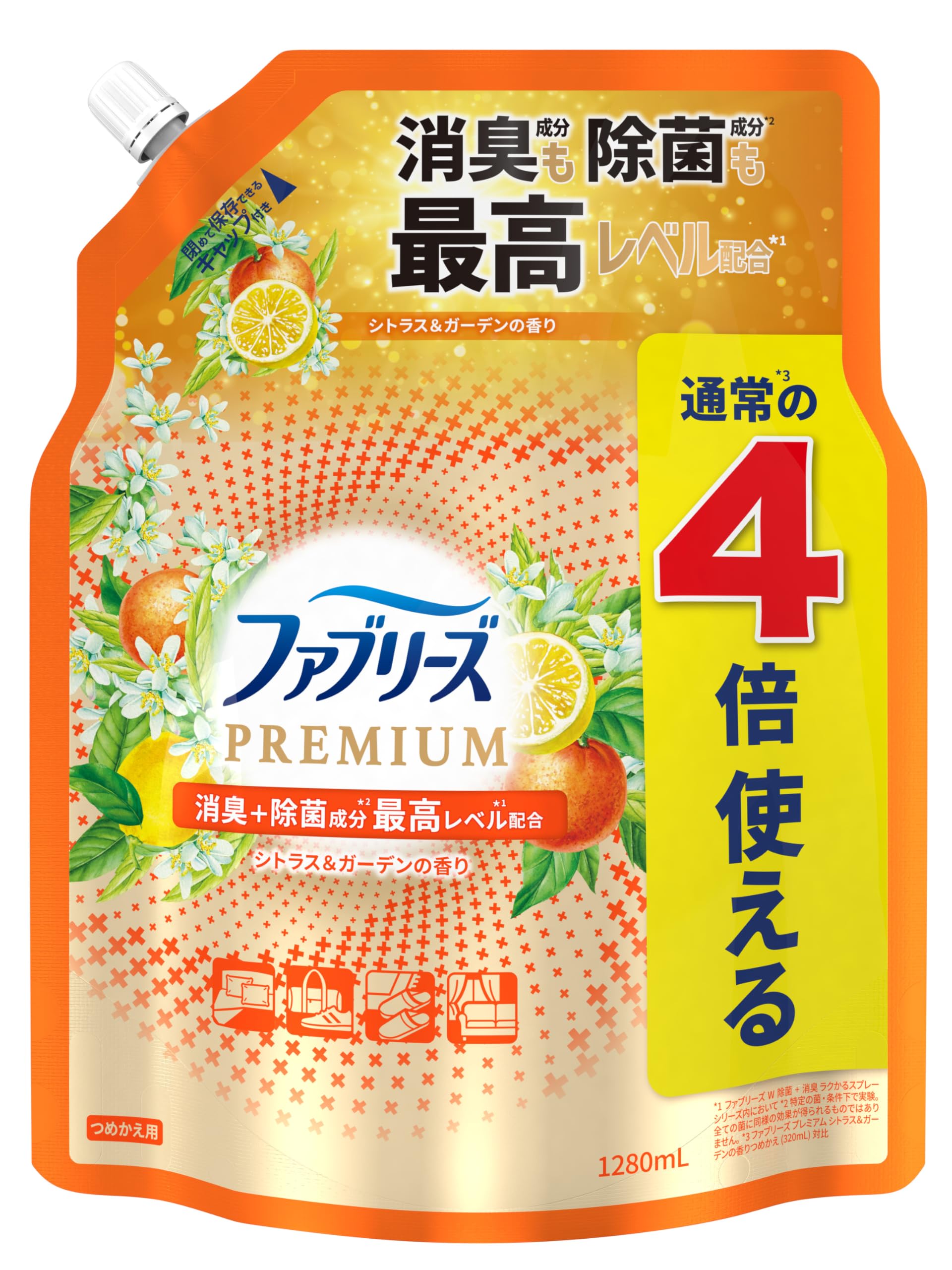 ファブリーズ 消臭スプレー 布用 PREMIUM シトラス＆ガーデン 詰め替え 4回分 1,280mL商品画像