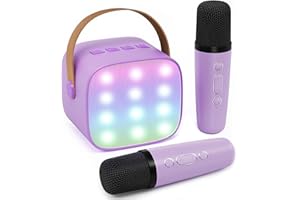 IROO Mini Karaoke Machine for Kids with 2 Wireless Microphones, Portable Karaoke Machine with Bluetooth Microphone, Kids Microphones Toys Birthday Gifts for Girls 4, 5, 6, 7, 8+ Years Old (Purple)