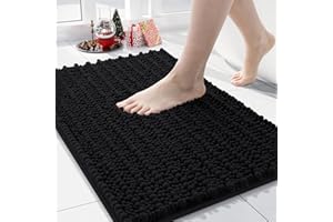 Arotive Luxury Chenille Bathroom Rug Mat, Extra Soft Thick Absorbent Shaggy Bath Rugs, Non-Slip Machine Wash Dry, Plush Bath Mats for Bathroom, Shower and Tub, 24x16, Black