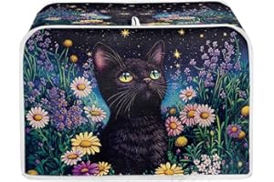 Talayituse Cat Daisy Star Print Toaster Cover 4 Slice Wide Slot, Lightweight Bread Maker Cover Dust Protection Washable Appliance Bag, M