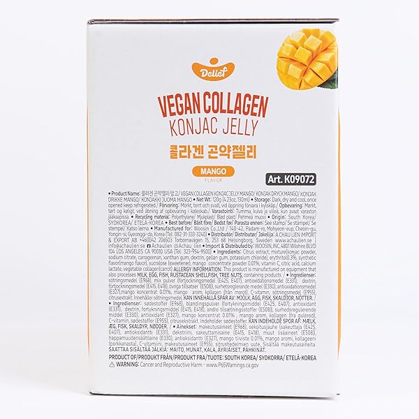 DELIEF VEGAN COLLAGEN KONJAC JELLY (MANGO FLAVOR) 120G X 10 PACKS – LOW-CALORIE FRUIT GEL SNACK, GLUTEN-FREE, PLANT-BASED, 7 KCAL PER POUCH