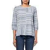 MULTIPLES Womens Three Quarters Tuck Sleeves Scoop Neck Multi-Panel Top