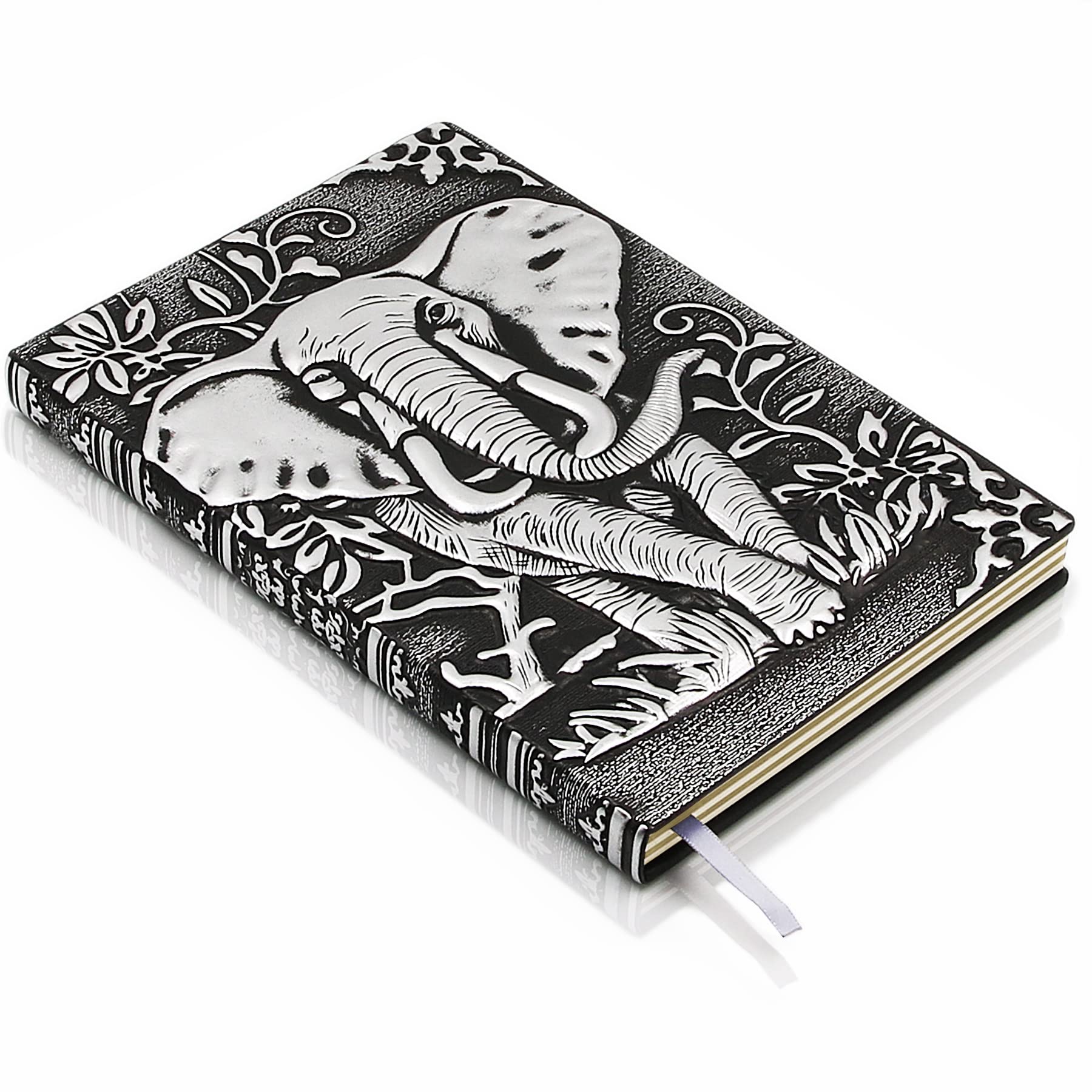 HomWanna Elephant Embossed Leather Journal Notebook - 3D Handmade Vintage Notebooks Travel Diary with Lined Paper Antique leather sketchbook Writing Journals for Women & Men (A5, Silver)