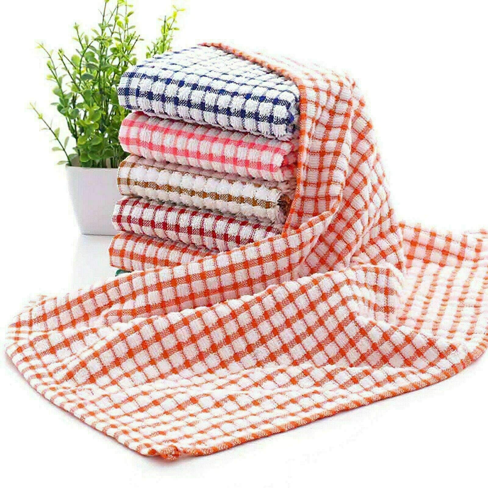 Vision Textiles 100% Egyptian Cotton Tea Towels Kitchen Cotton Absorbent Long Lasting Mono Check Super dry Soft Professional Hotel Quality Catering Cloths, Mix Assorted (6 Pack)