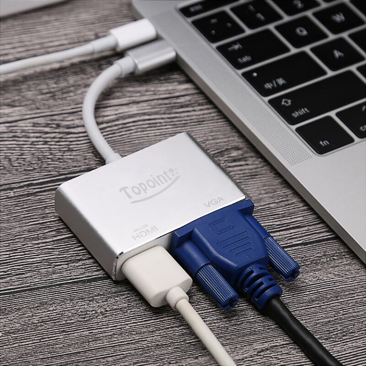 USB 3.1 Typ C auf HDMI VGA Adapter, Topoint Typ C (USB-C, Thunderbolt 3 Kompatibel) auf VGA HDMI (4Kx2K) 2 in 1 Adapterkabel Konverter für Macbook（Nicht unterstützt Macbook pro 2017） / Chromebook Pixel / Microsoft Lumia 950XL