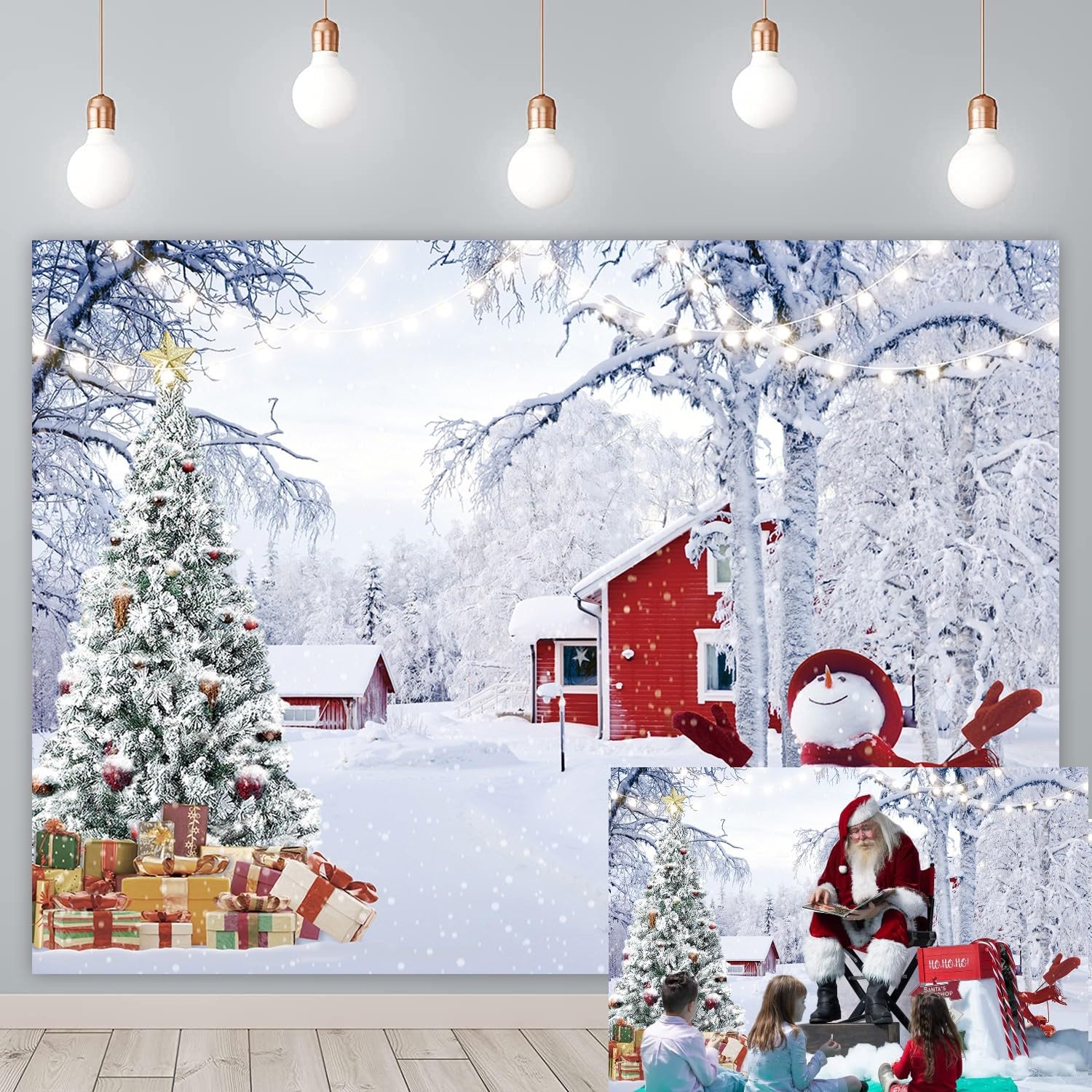Photo 1 of **2 pack***Winter Forest Backdrop Christmas Snowflake Xmas Trees Snowman Photography Background Children Adult Holiday Family Birthday Party Decoration 7x5FT