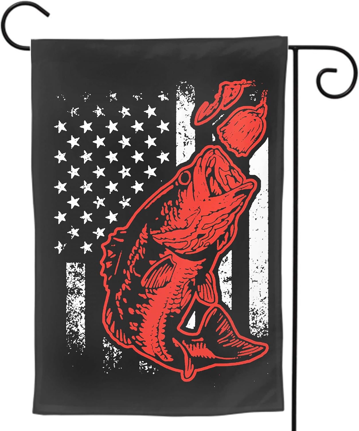 DZGlobal American Flag Garden Flag- Double Sided Print Bass Fishing Lure Yard Flags Banner Vivid Color USA Outdoor Indoor Decor 12x18 Inch