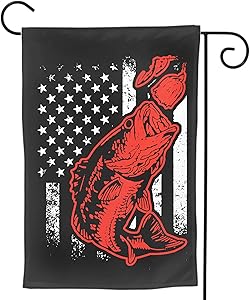 DZGlobal American Flag Garden Flag- Double Sided Print Bass Fishing Lure Yard Flags Banner Vivid Color USA Outdoor Indoor Decor 12x18 Inch