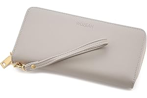 WOZEAH Women's RFID Blocking PU Leather Zip Around Wallet Clutch Large Travel Purse