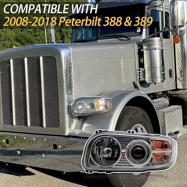 REVWORTH HEADLIGHT ASSEMBLY FIT FOR 2008-2018 PETERBILT 388-389, HALOGEN HEADLIGHTS HEADLAMPS W/BULBS CHROME HOUSE (LEFT/DRIVER SIDE)