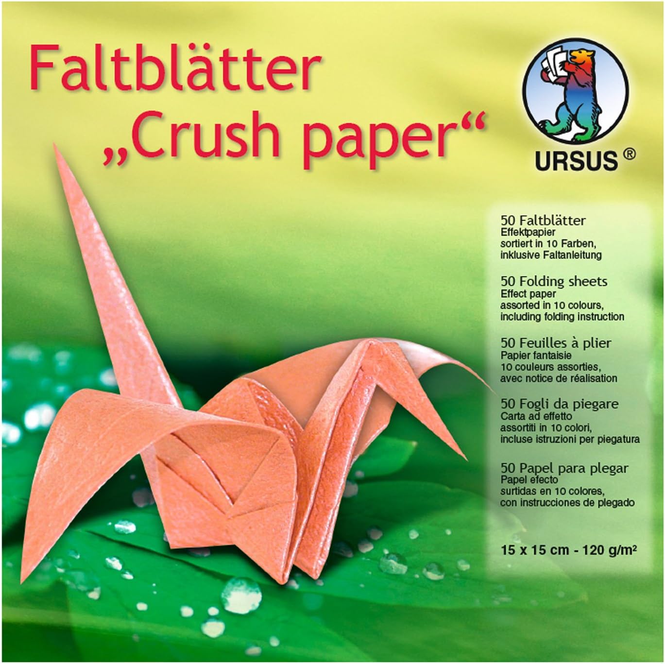 Ursus - Stream Leaflets, 15 x 15 cm, 50 Sheets, 10 Assorted Colours, Crush Paper