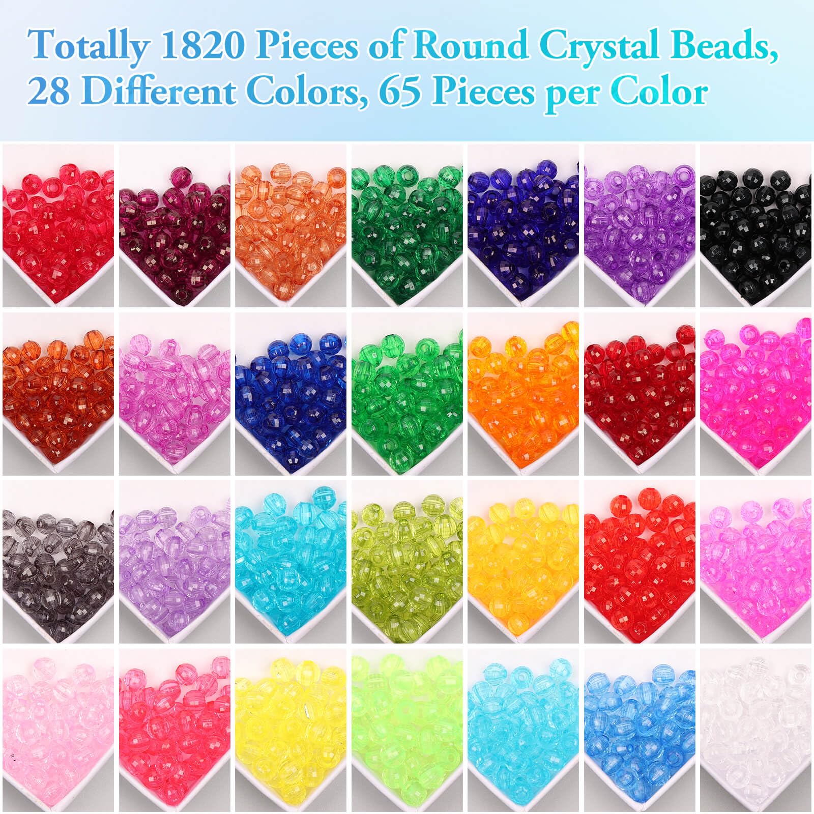 PAXCOO 1820Pcs Crystal Acrylic Beads Faceted Bicone Gem Beads for Jewelry Making (6 MM)