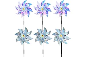 YITLA 6 Pack Windmills for Yard,Reflective Pinwheels with Stakes,Pinwheels for Yard and Garden,Bird Deterrents for 0utside,Sparkly Windmills for Garden Decor Scare Birds Away (3 Silvery+3 Transparent)