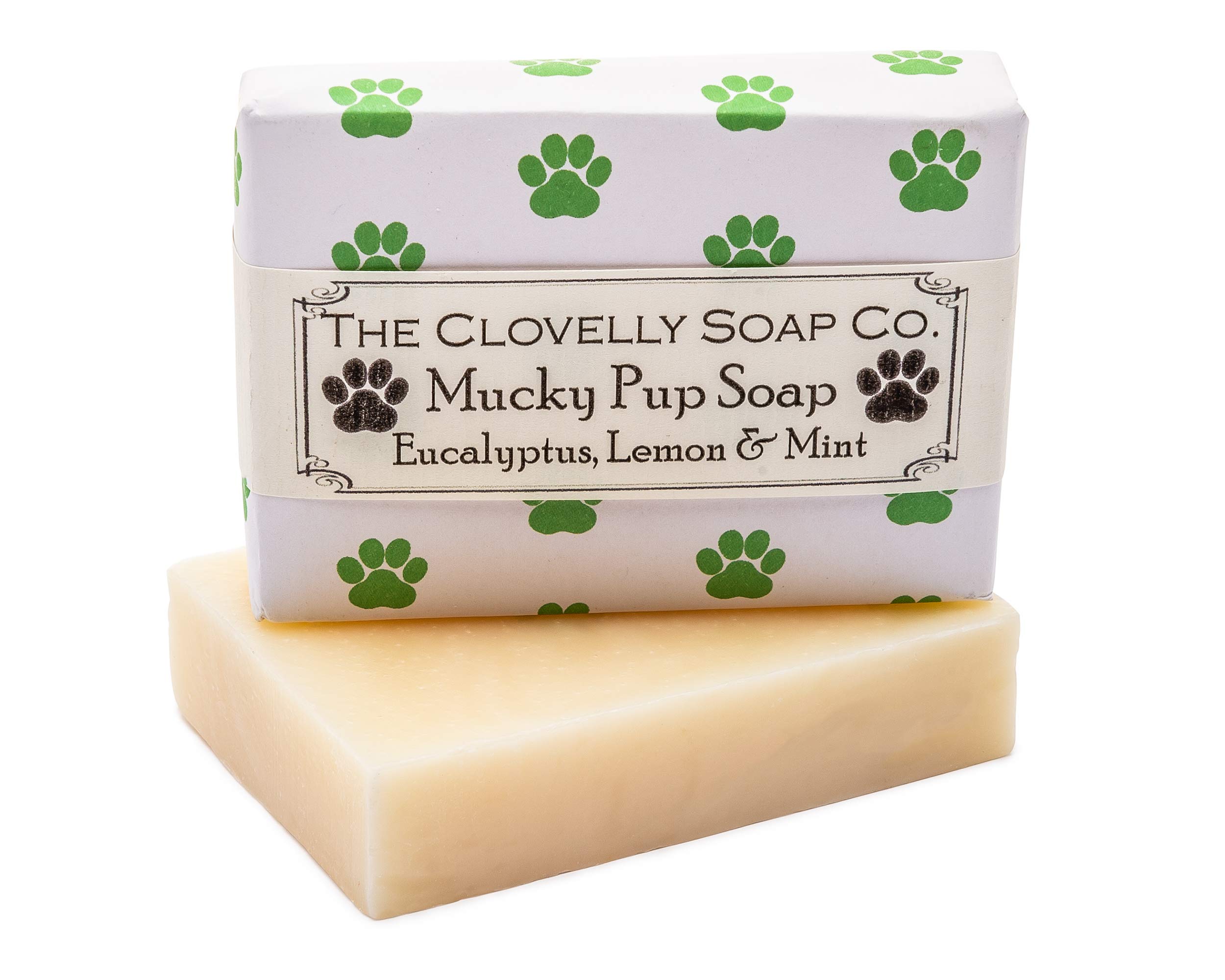 Clovelly Soap Co Natural Handmade Mucky Pup Dog Shampoo Soap with Eucalyptus, Mint and Lemon Scent, for all Breeds & Coat Types 100g