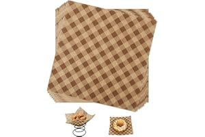 BOXOB 100pcs Waxed Deli Paper Sheets, 7.1x7.1 in Greaseproof Food Basket Liners Squares Checkered Sandwich & Burger Wraps Tray Parchment Liners for Serving Food Picnics Restaurants (Brown)