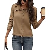 AMZANGEL Women's Cropped Cardigan Ruffle Collar Button Down Sweater Long Sleeve Bolero Shrug Sweaters for Dress